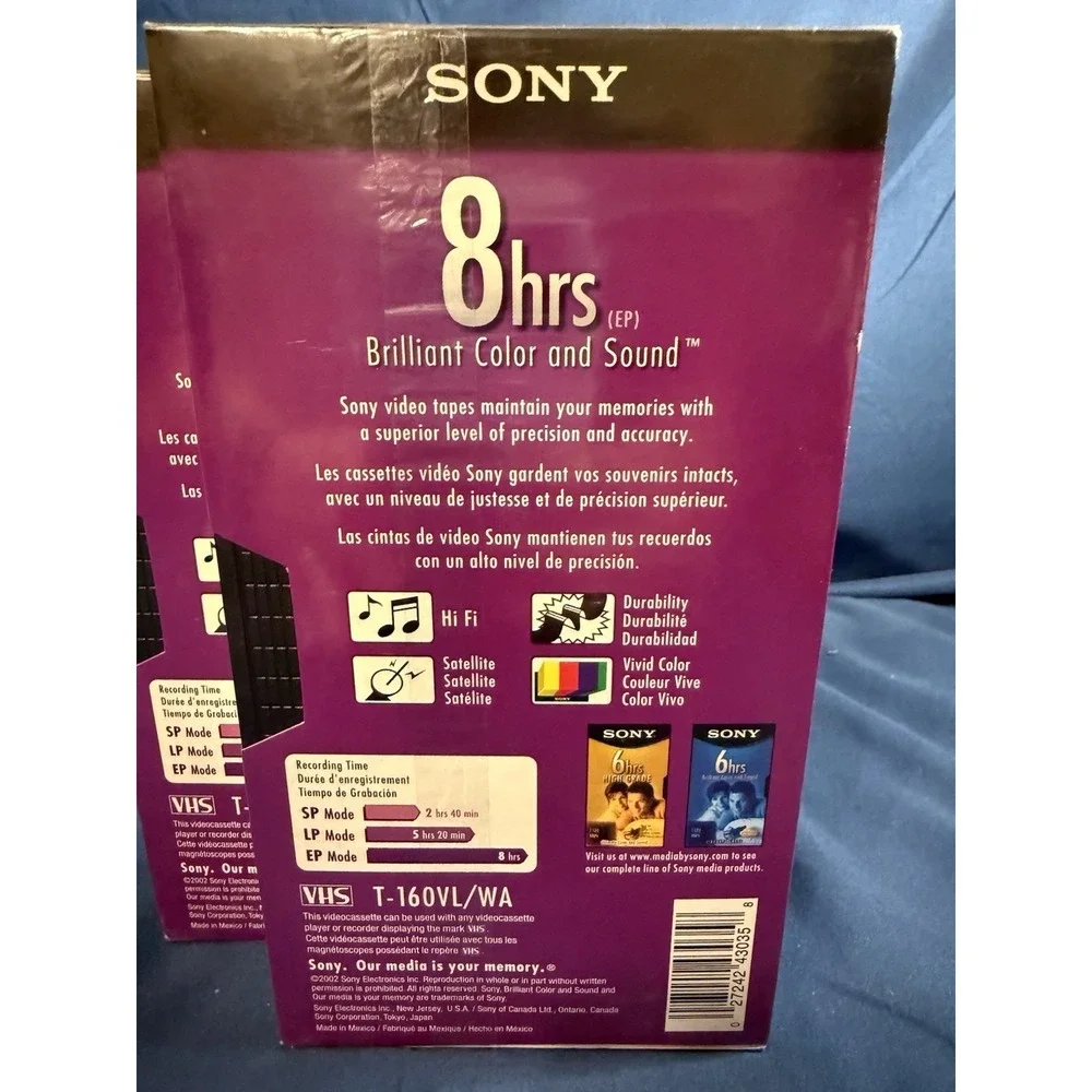 Lot Of 2 Blank Sony T-160 Standard Grade VHS Video Tapes 8 Hour SEALED